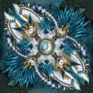 Blue & White Angel Wings Square Silk Modal Oversized Scarf Wrap